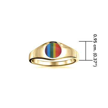 Rainbow Inlay Circle Signet Solid Gold Ring GRI088 - Jewelry